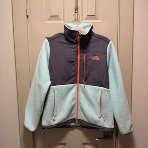 The North Face Mint Green & Charcoal Fleece Jacket with Coral Accents
